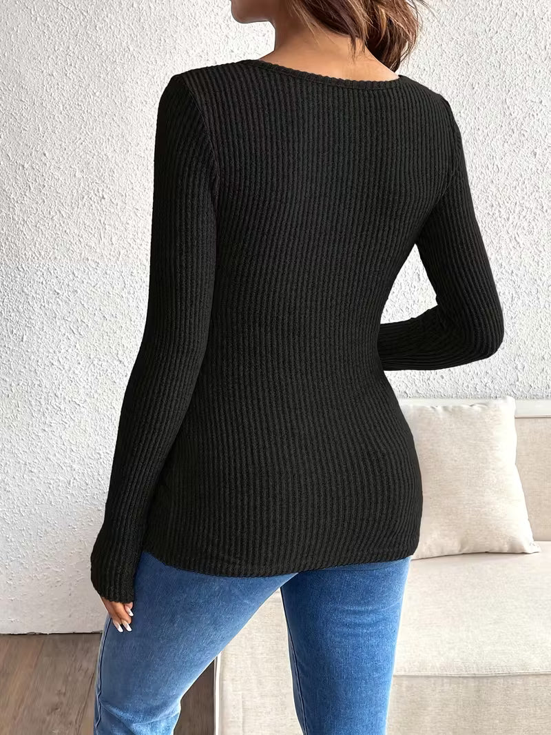 Women’s Maternity Knit Pullover - Soft Ribbed Long Sleeve Nursing Sweater