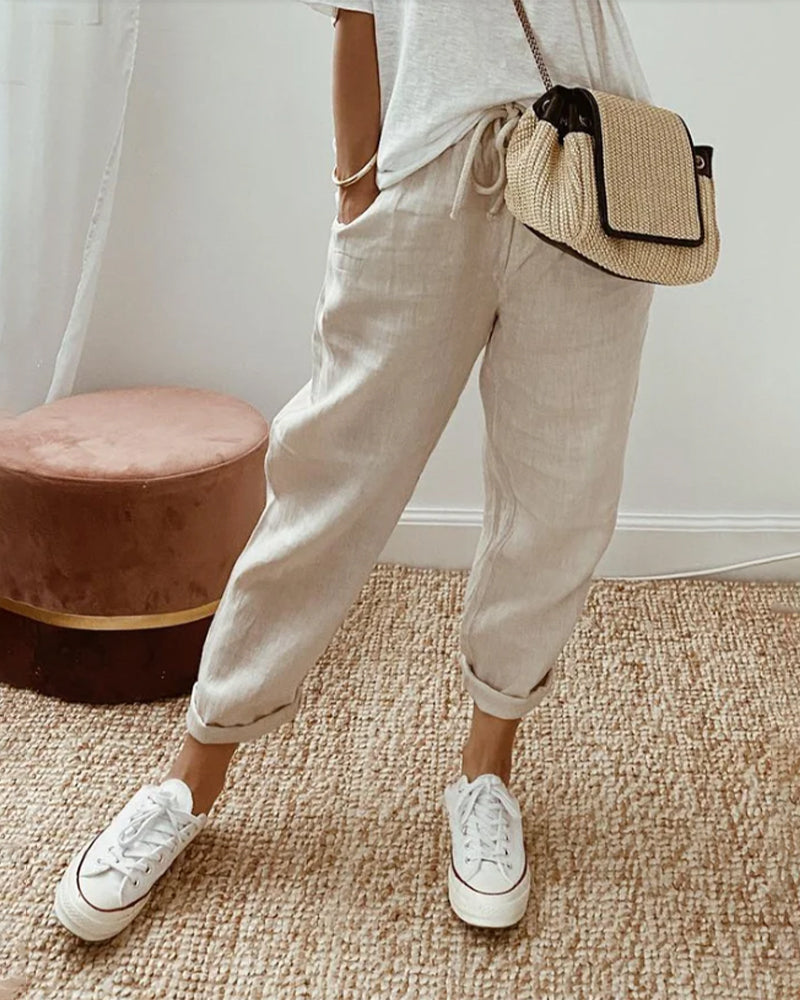 Women’s Casual Drawstring Linen Pants - Relaxed Everyday Comfort