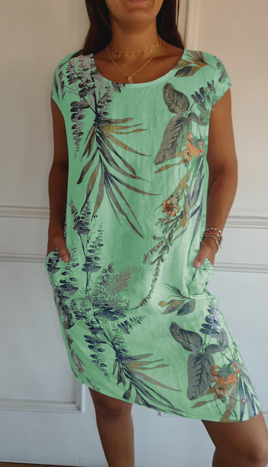 Women's Casual Leaf Print Summer Dress