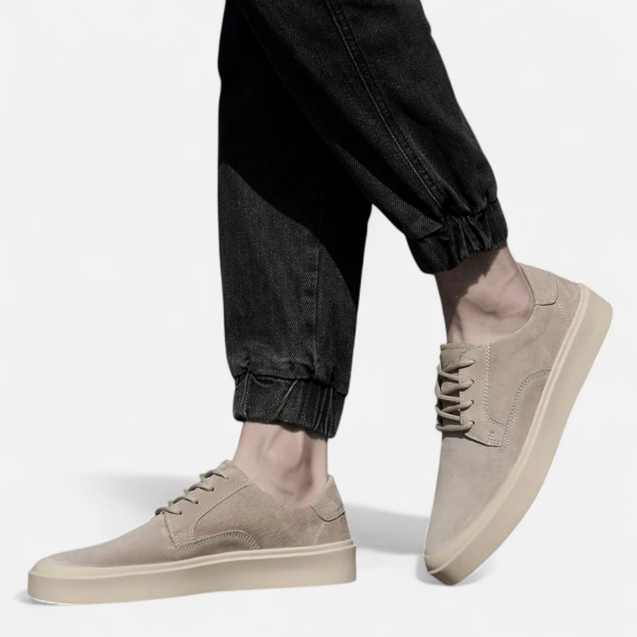 Men’s Suede Texture Casual Sneakers - Lace-Up Low Top Flat Sole Shoes