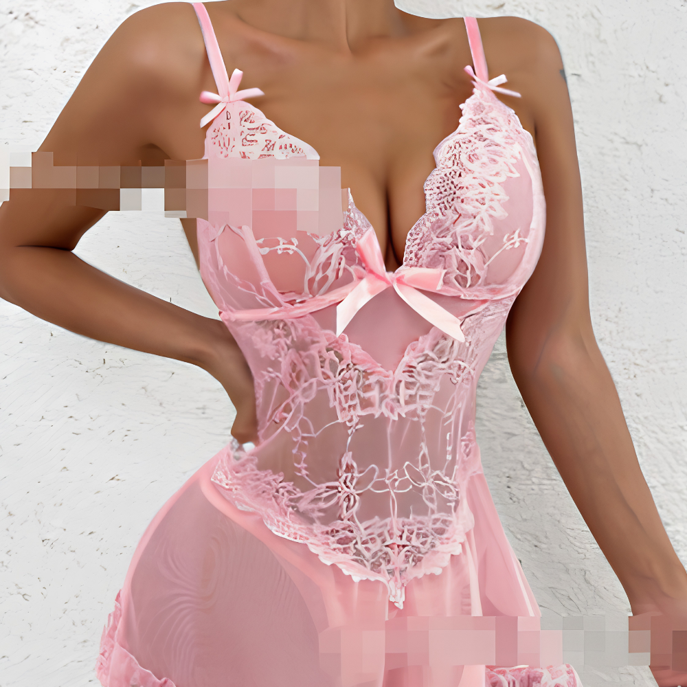 Mia | Women's Sheer Mesh Floral Lace Scallop-Hem Chemise