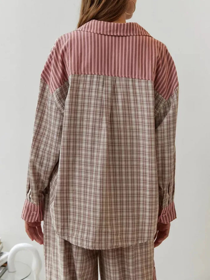 Women’s Striped Pajama Set - Relaxed Fit Button-Up Sleepwear