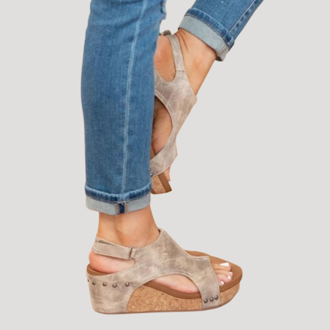 Women's Wedge Sandals - Cork Platform Sole