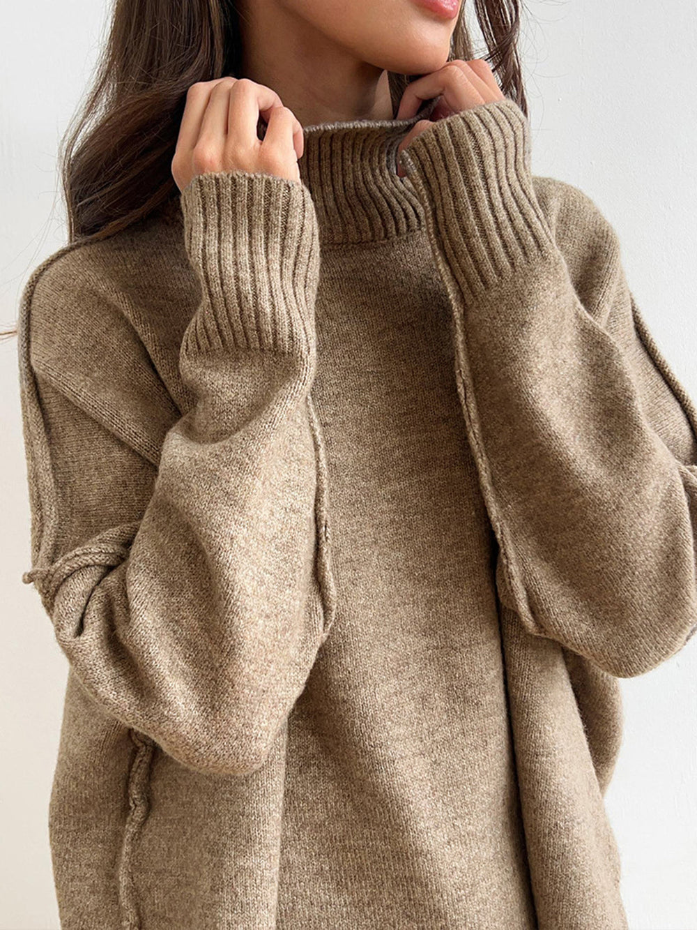 Women’s Luxe Relaxed Knit Lounge Set - Oversized High-Neck Top Wide-Leg Trousers