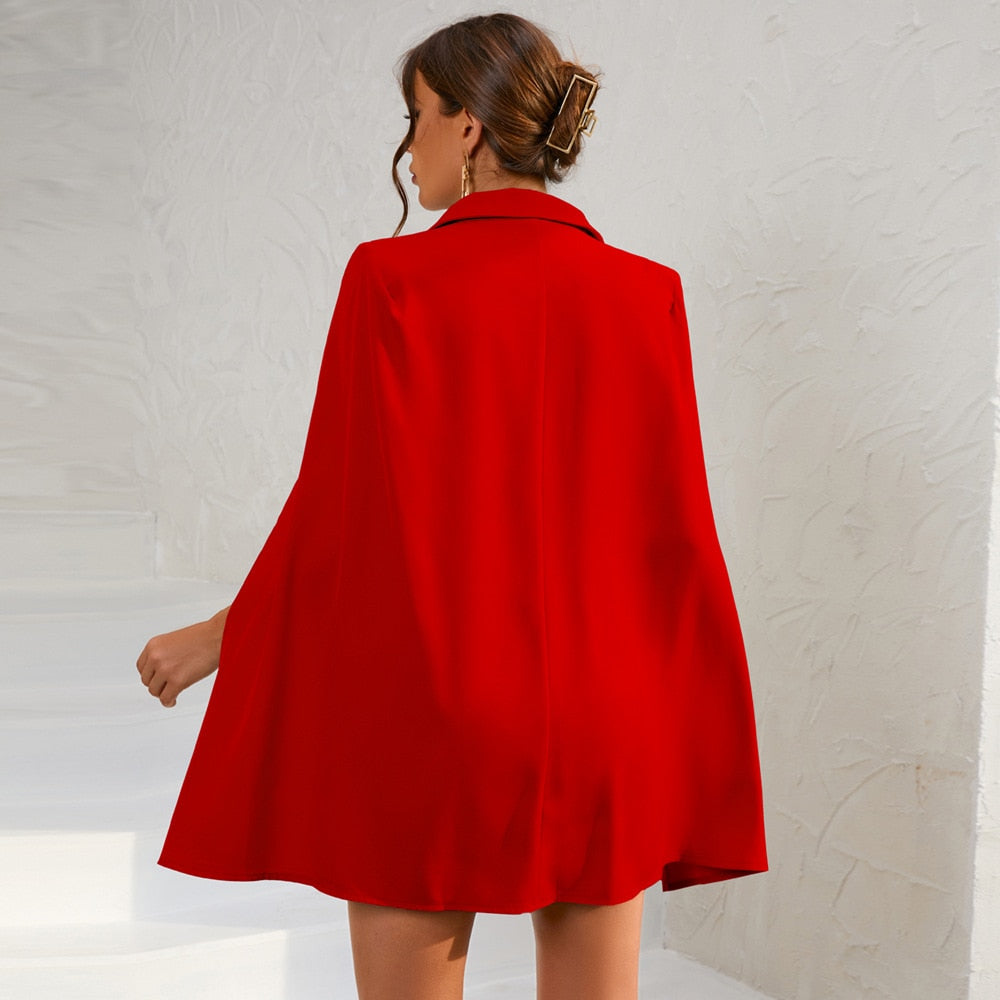 Women's Double-Breasted Cape Dress With Belt