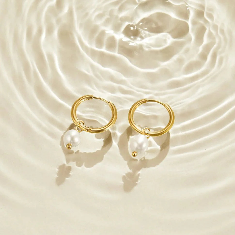Clara - Freshwater Pearl Hoop Drop Earrings