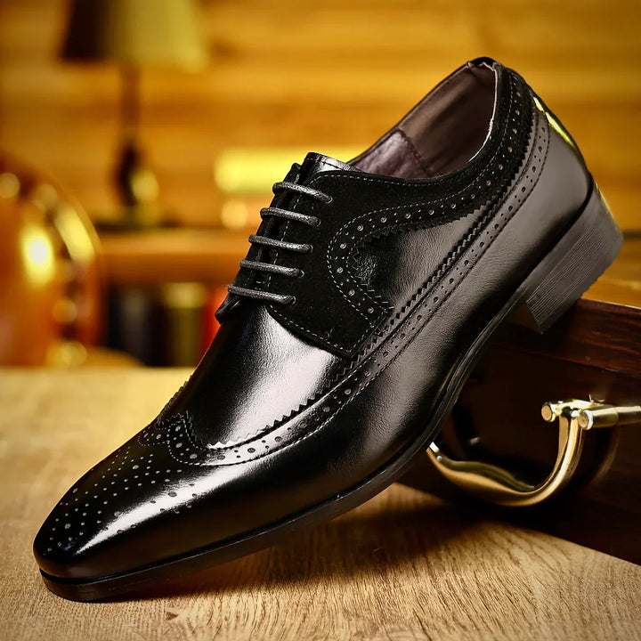 Men’s Classic Brogue Lace-Up Dress Shoes - Formal Oxford Design