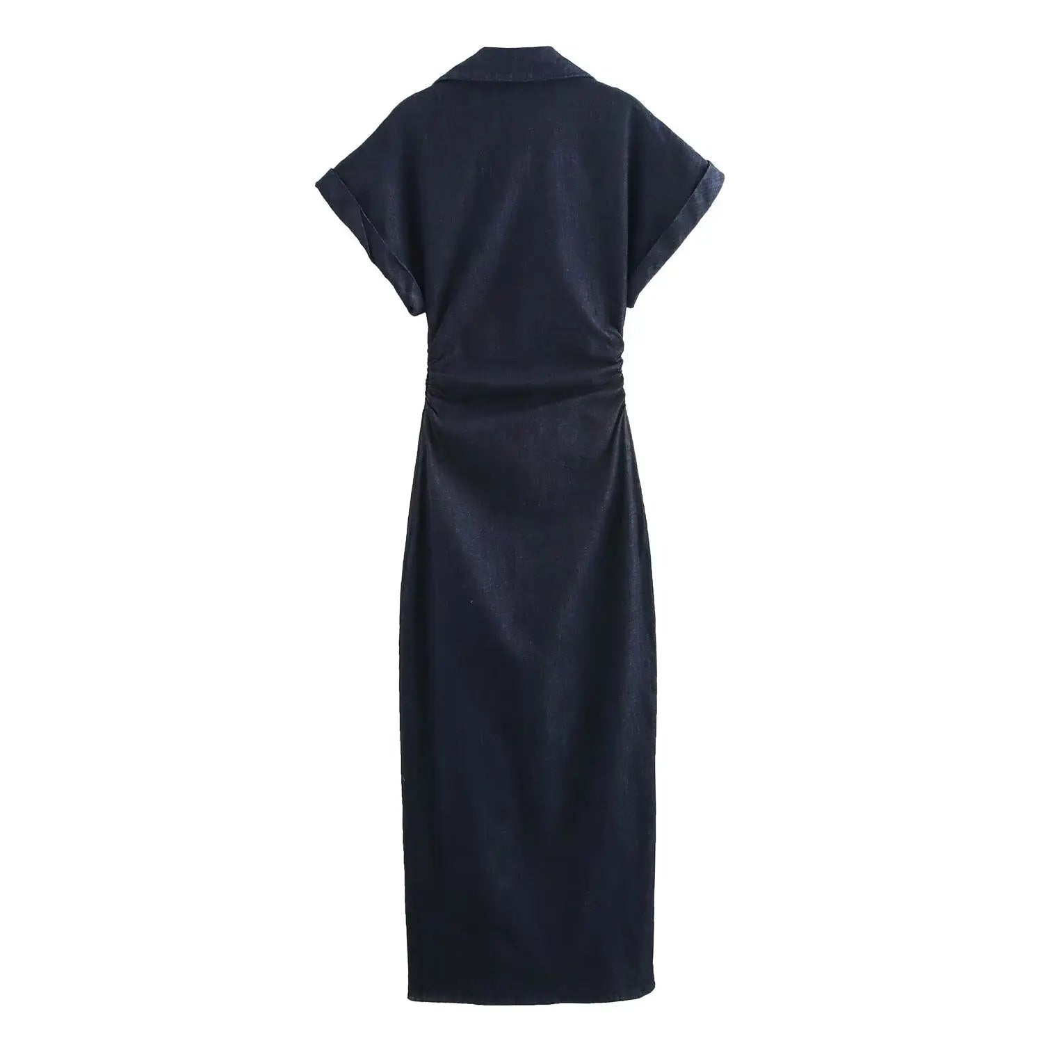 Women’s Midi Shirt Dress - Short Sleeve Button Down Collared Casual Dress