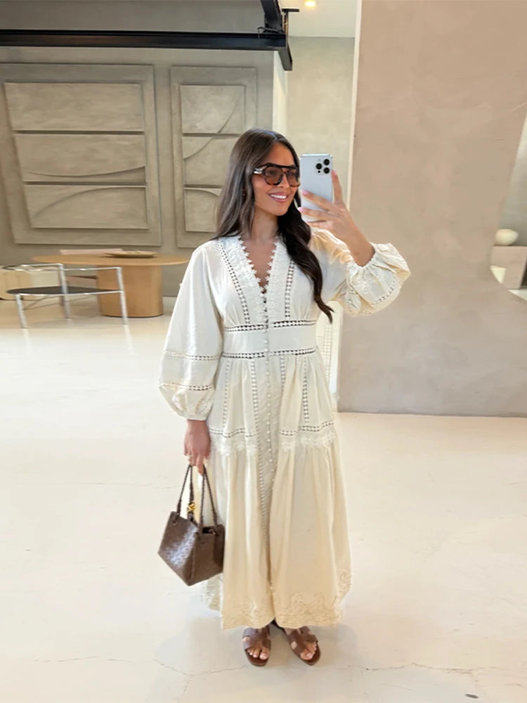 Caitlin - Lace V Neck Maxi Dress