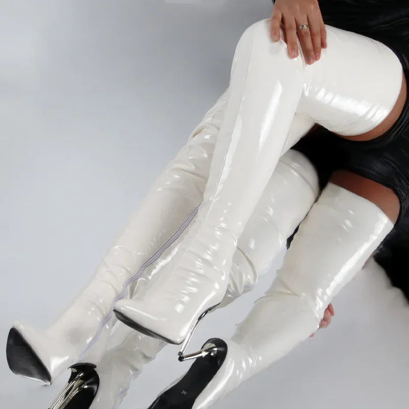 Women’s Thigh-High Stiletto Boots - Sleek Zip-Up High Heel Boots