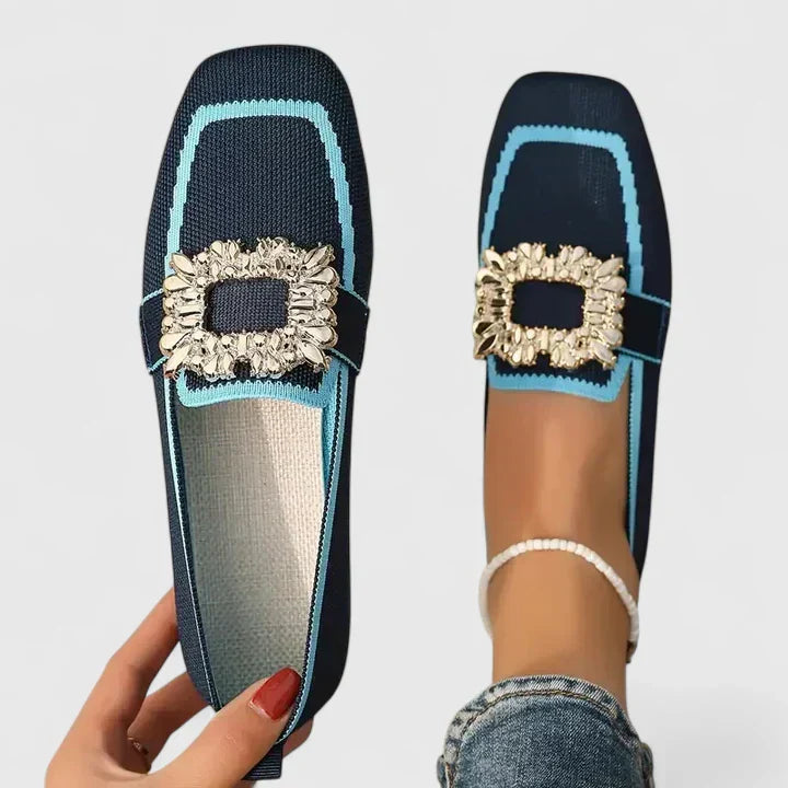 Women's Spring Square-Toe Embellished Slip-On Flats