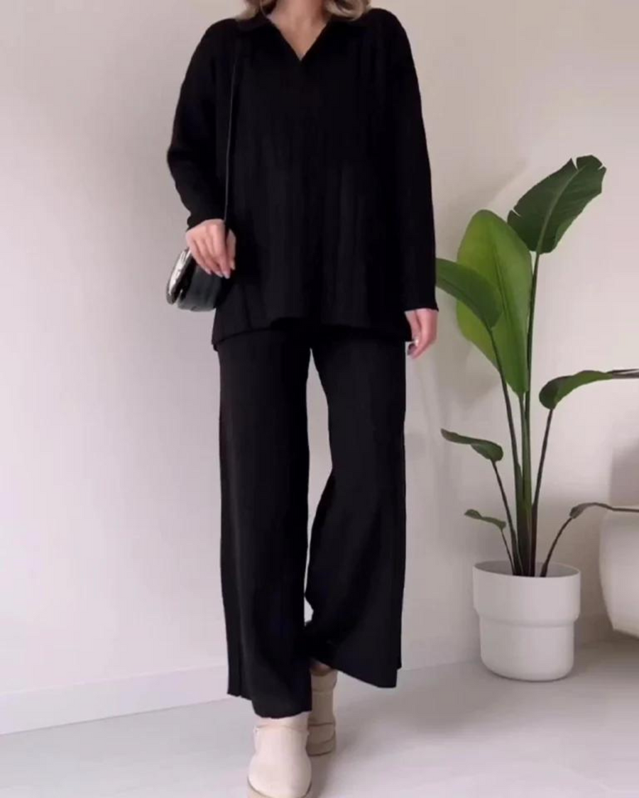 Women’s Ribbed Two-Piece Set - Relaxed Fit Top and Pants