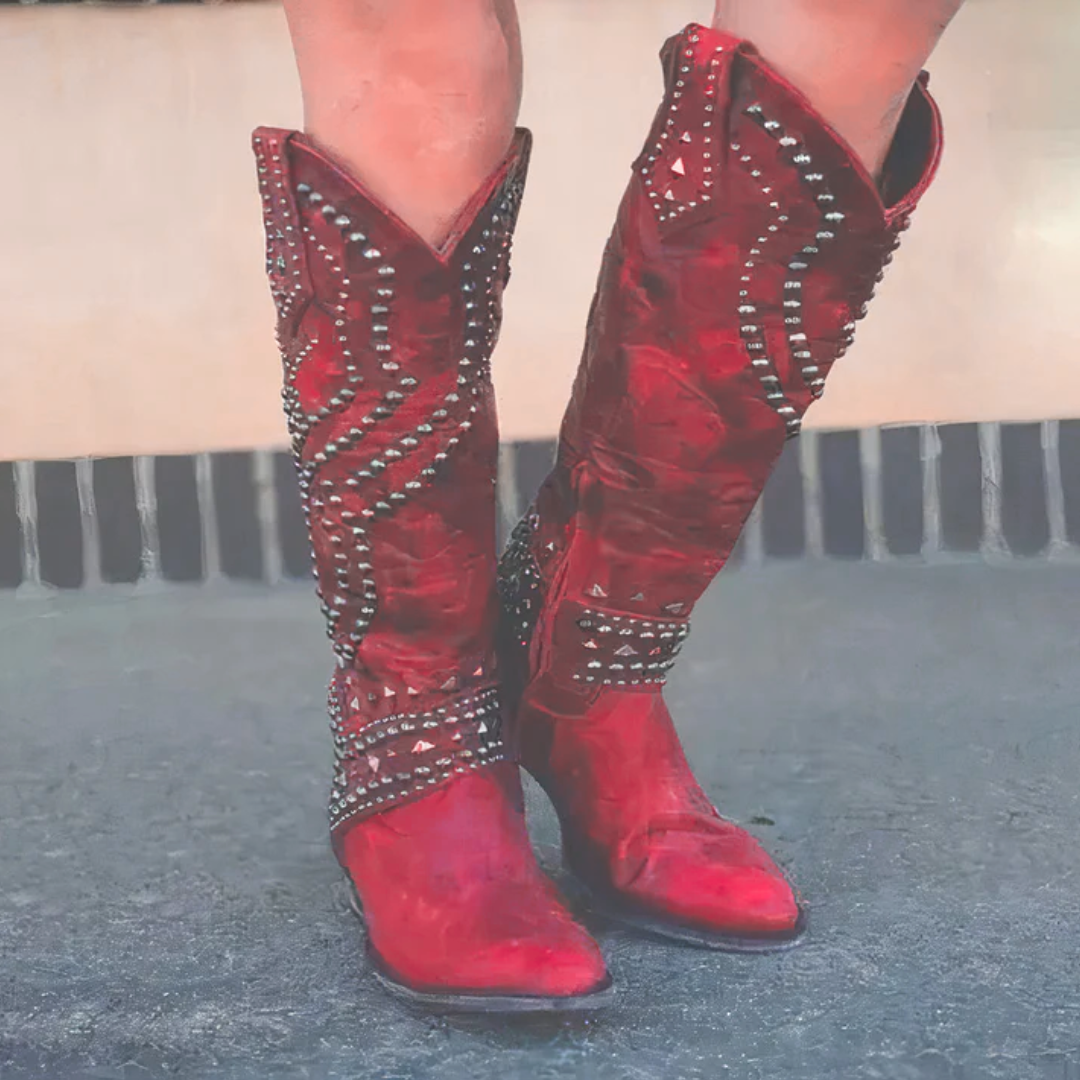 Women's Spring Studded Western Cowboy Boots