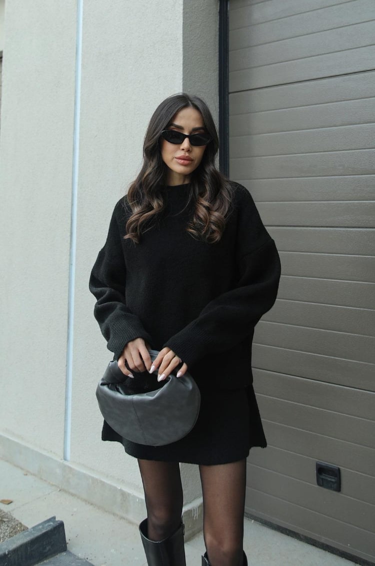 Women's Spring Knit Sweater and Mini Skirt Set