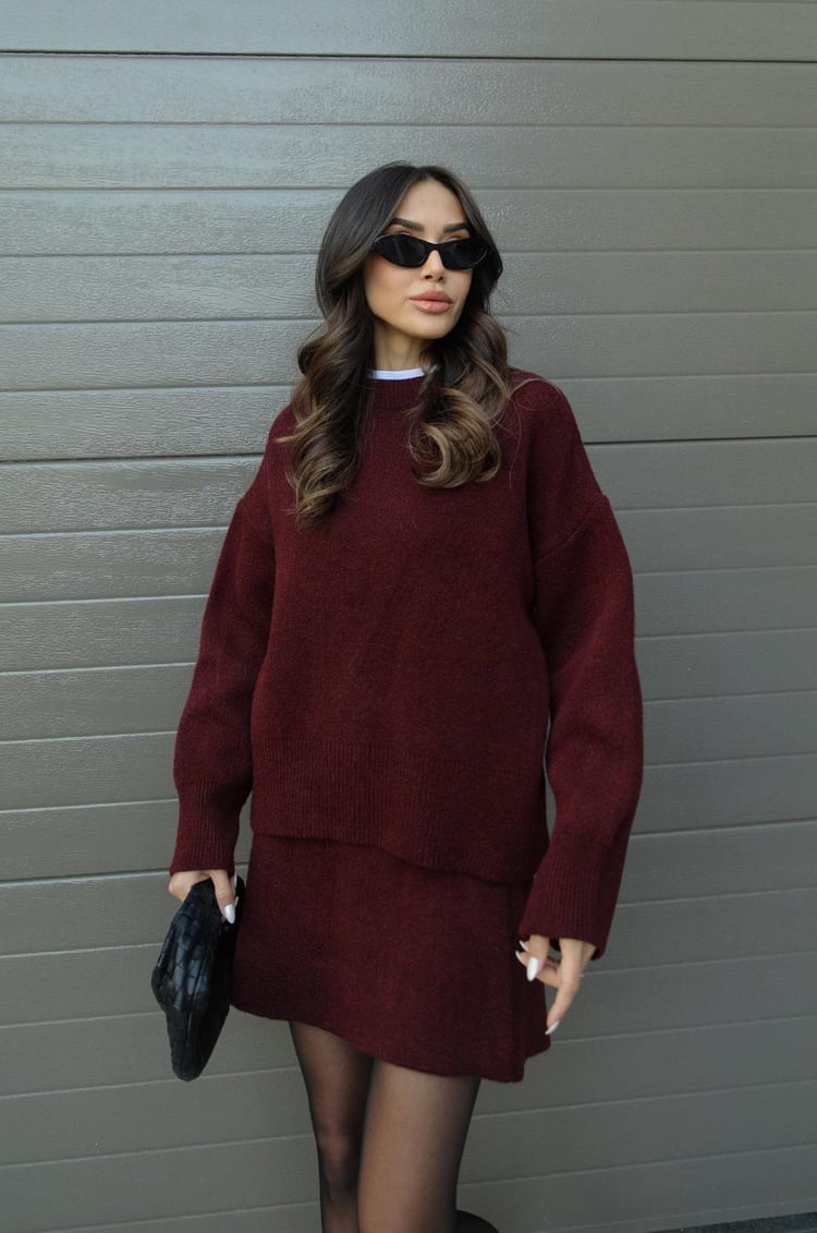 Women's Spring Knit Sweater and Mini Skirt Set