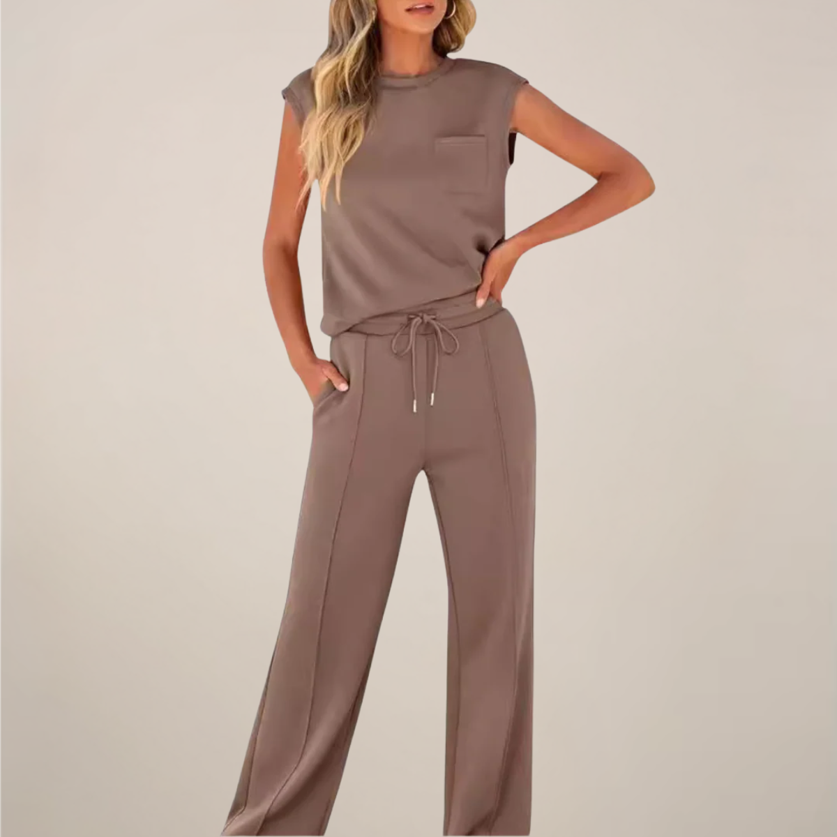 Women's Spring Drawstring Relaxed Pants Set