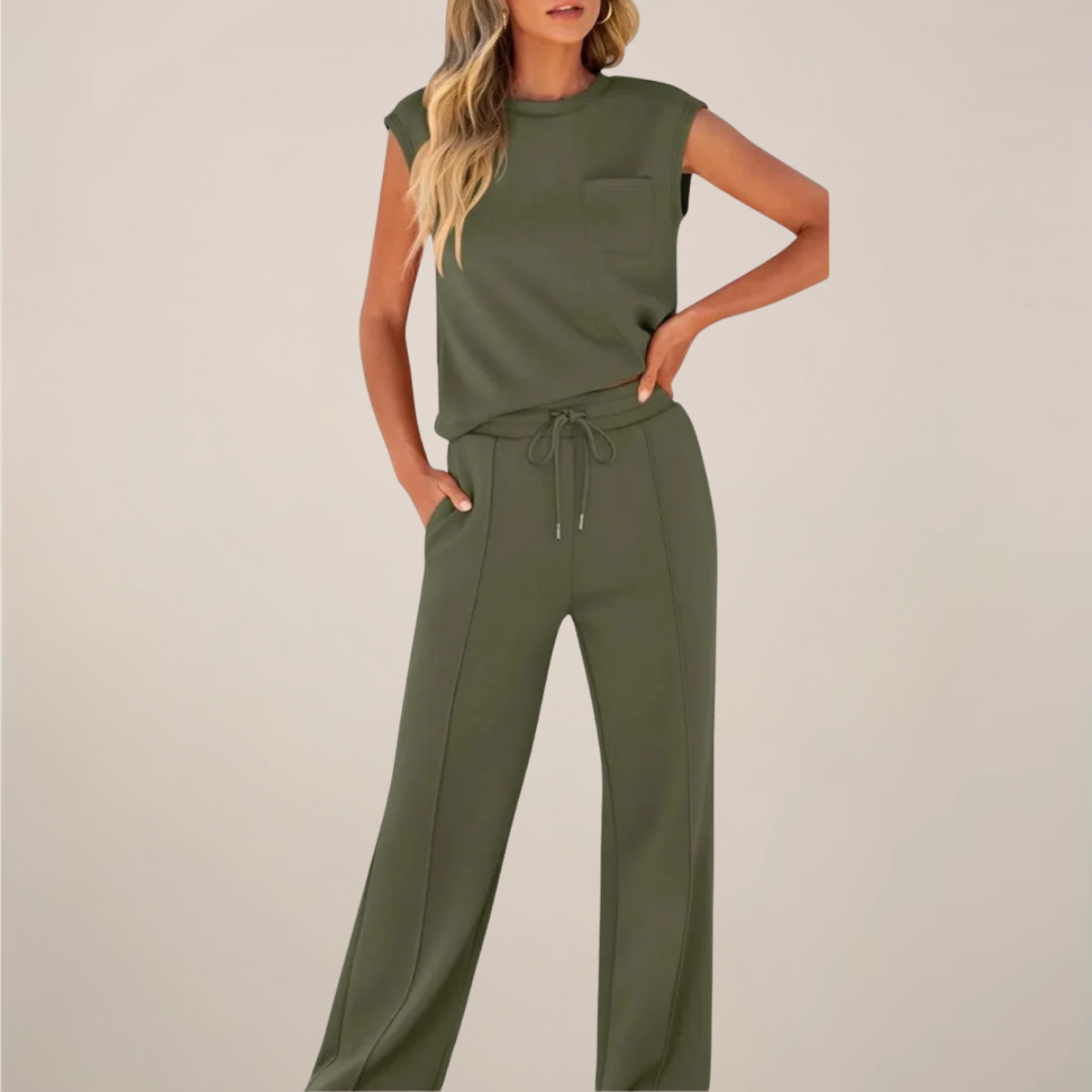 Women's Spring Drawstring Relaxed Pants Set