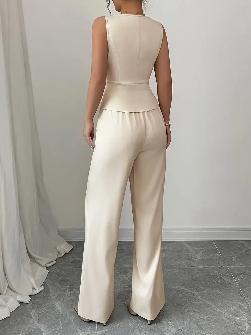 Women's Spring Sleeveless Top and Wide-Leg Pants Set