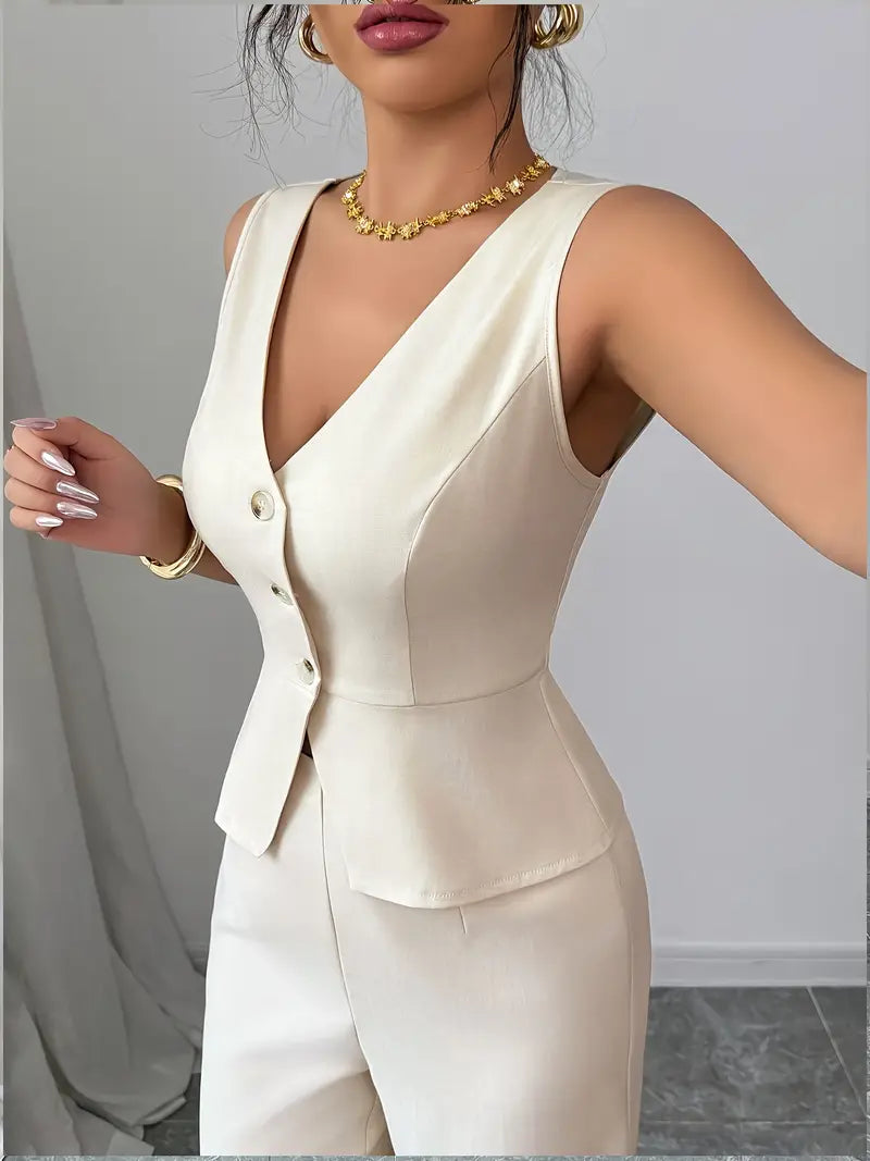Women's Spring Sleeveless Top and Wide-Leg Pants Set