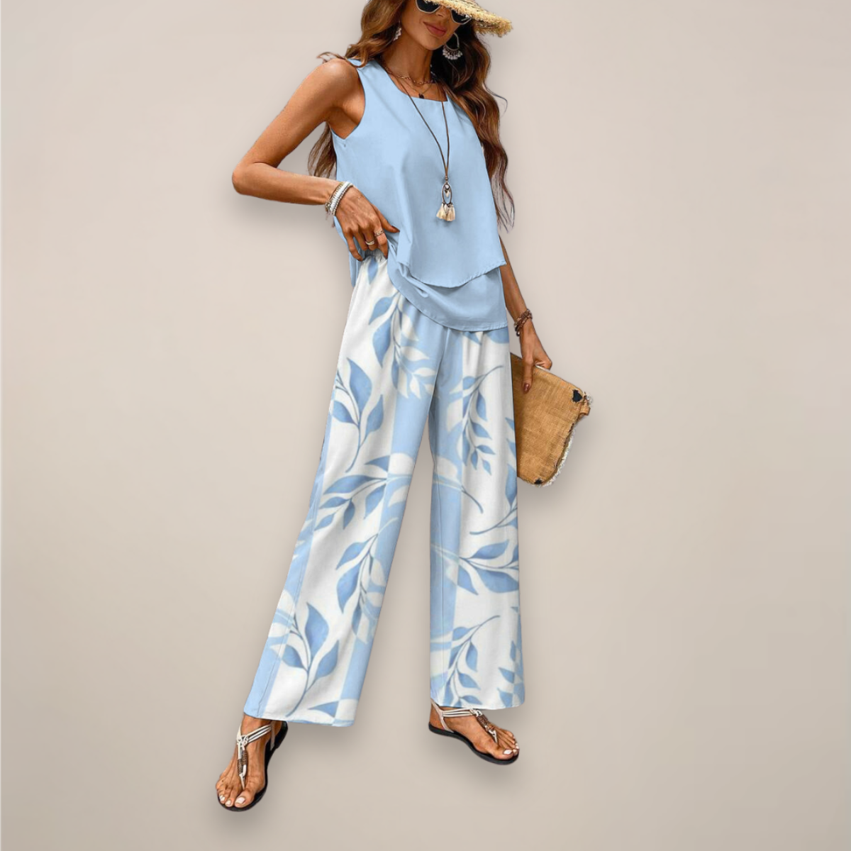 Women's Spring Printed Wide-Leg Set