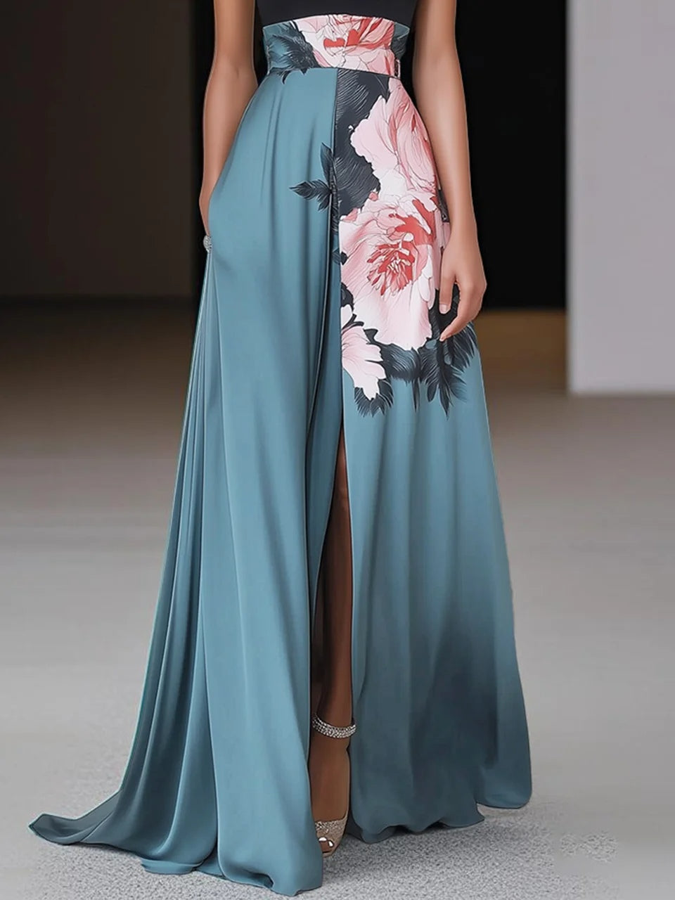Women's Floral Crew Neck Sleeveless Maxi Dress
