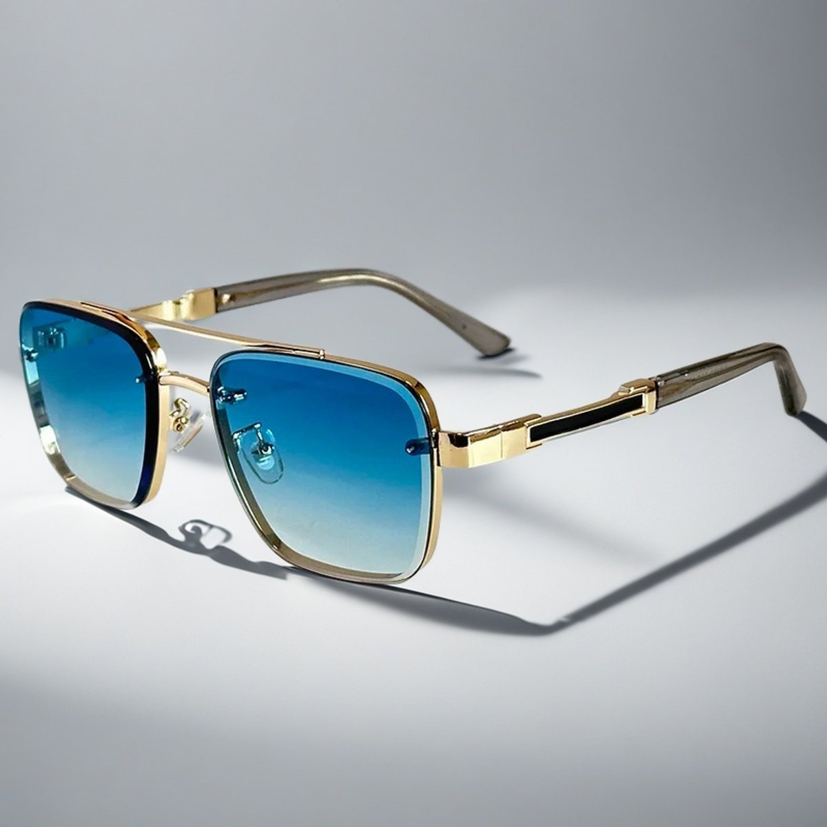 Aviator-Square Fusion Gold-Tone Gradient Lens Sunglasses - Blue