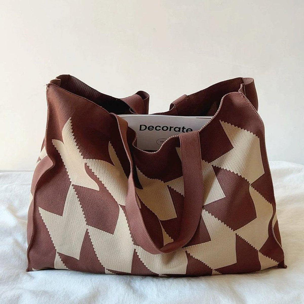Graphic Print Canvas Tote Bag Large Everyday Shopper - Braun