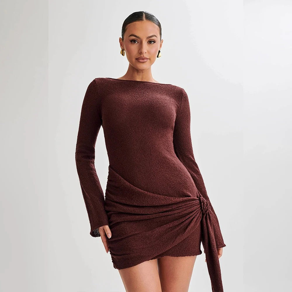 Women’s Long Sleeve Ruched Mini Dress - Elegant Party Outfit