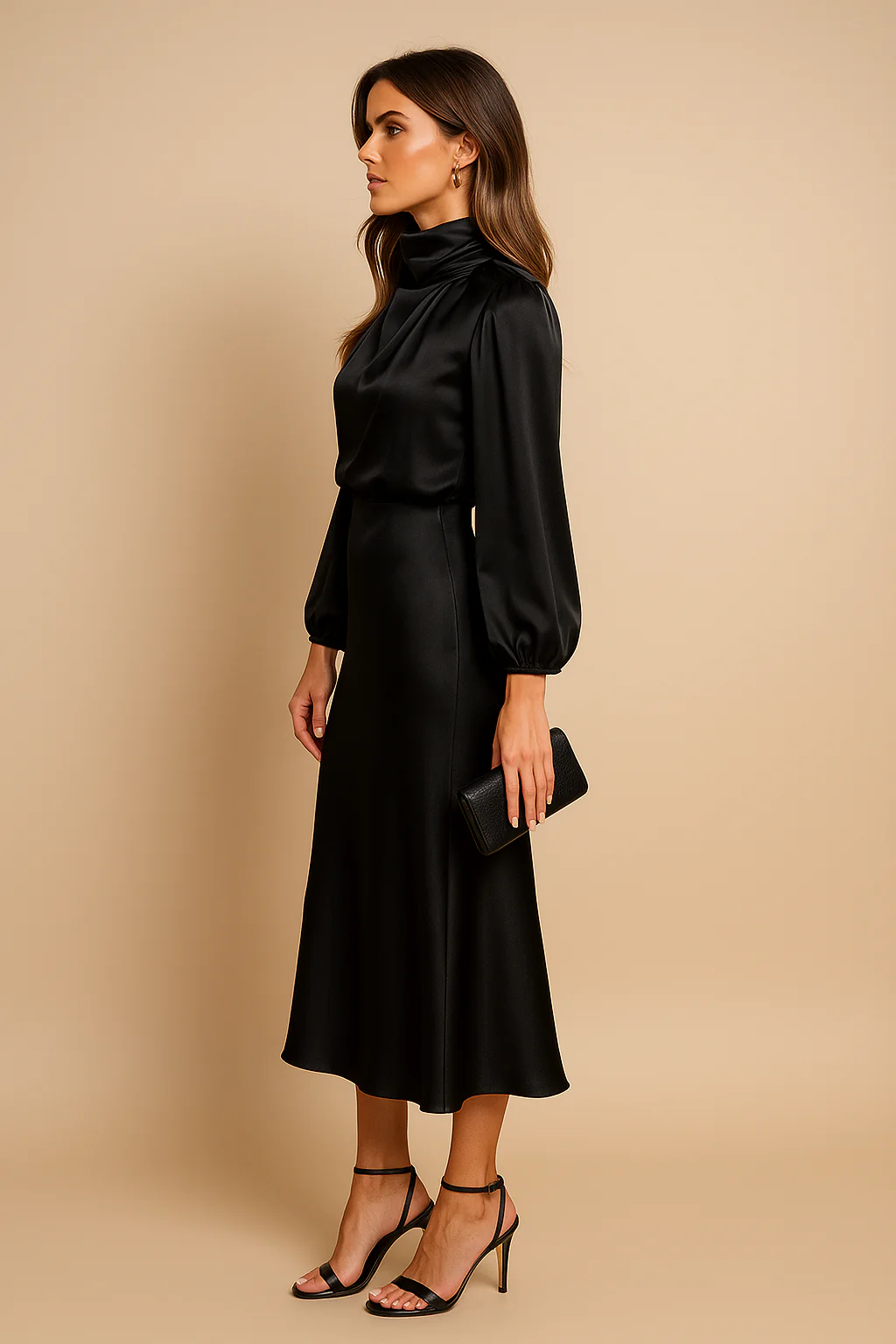 Women’s Seraphina Satin High-Neck Midi Dress