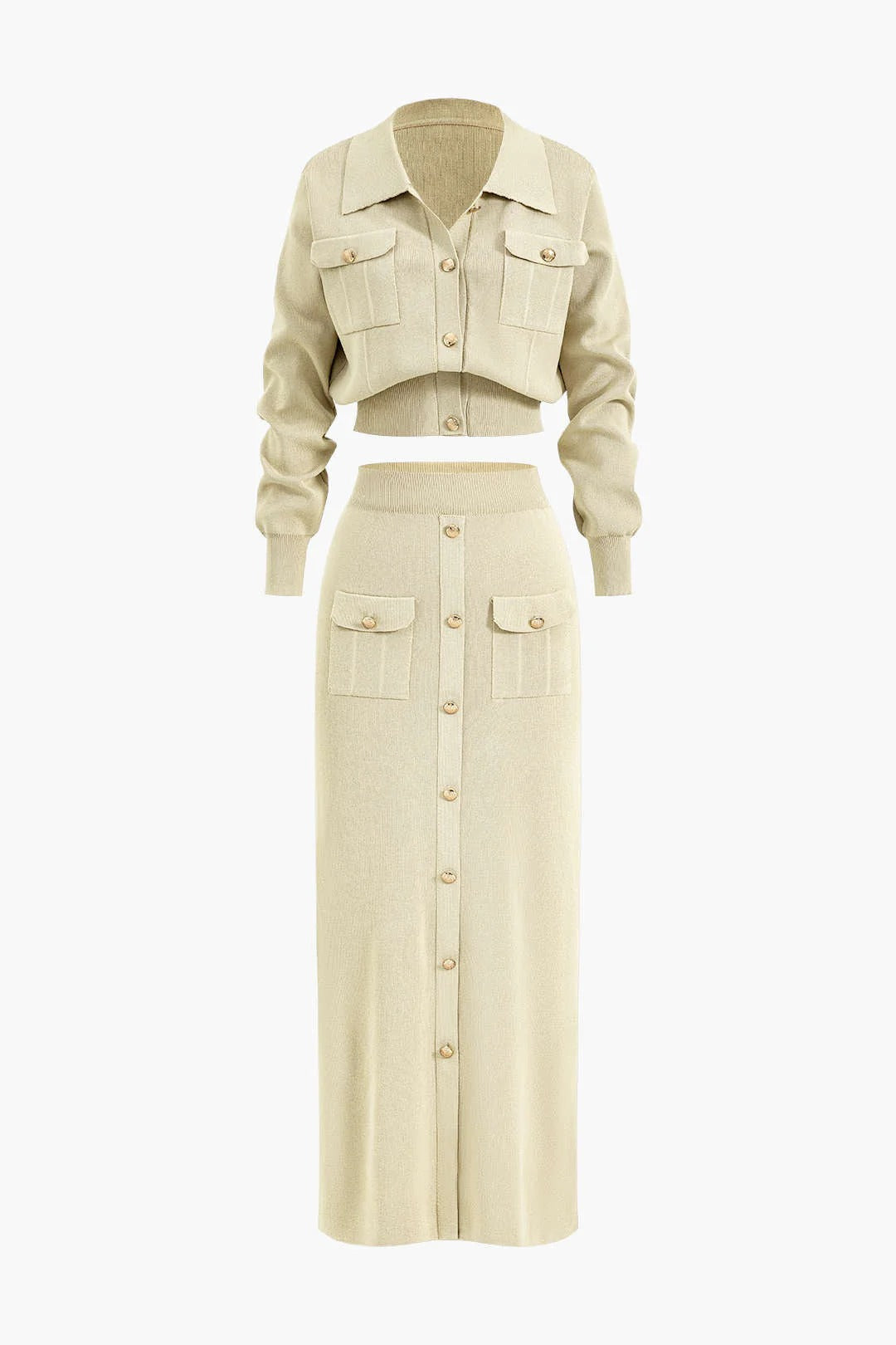 Women’s Esme Button-Down Knit Midi Set - Collared Top Skirt Co-ord