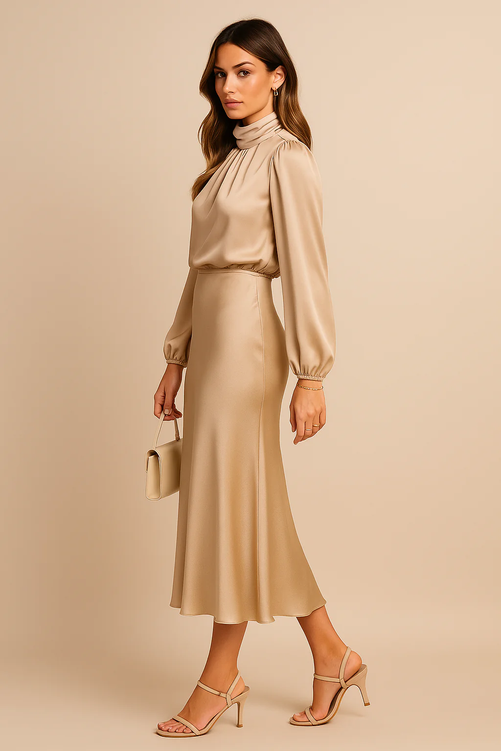 Women’s Seraphina Satin High-Neck Midi Dress