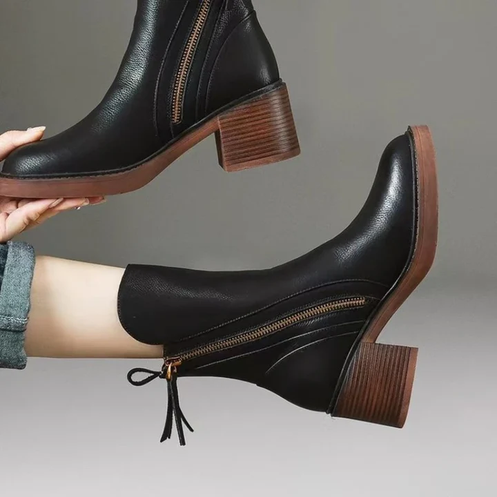 Women’s Block Heel Ankle Boots – Side Zipper Short Boots