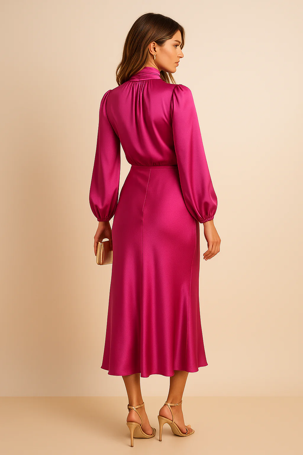Women’s Seraphina Satin High-Neck Midi Dress