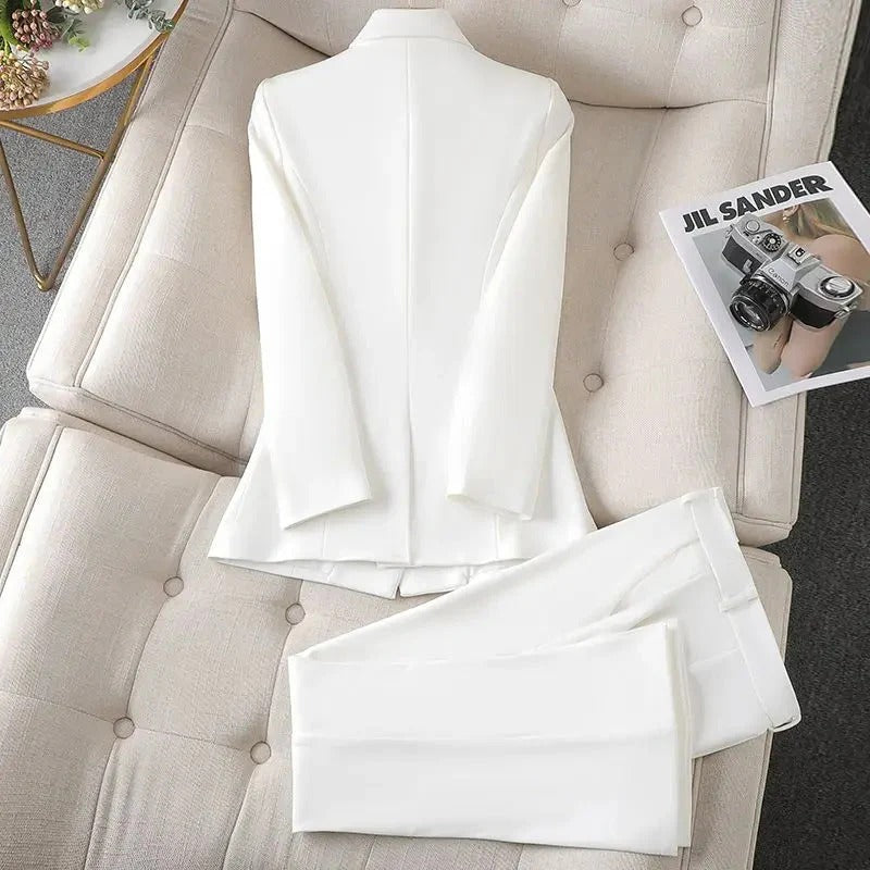 Women’s Double-Breasted Tailored Blazer Suit - Classic Gold Button Set