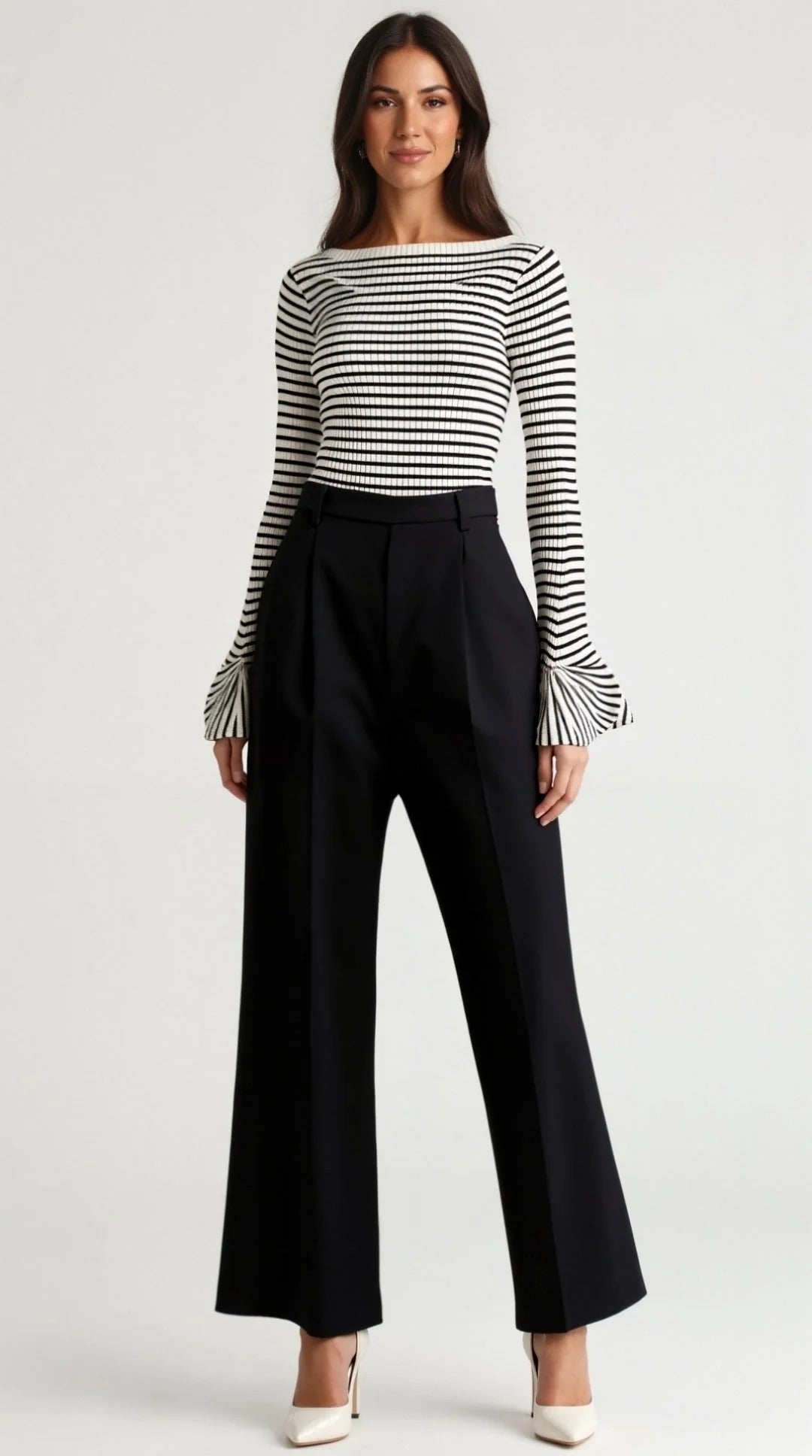 Women’s Elara Striped Flounce-Sleeve Top - Off-Shoulder Cropped Design