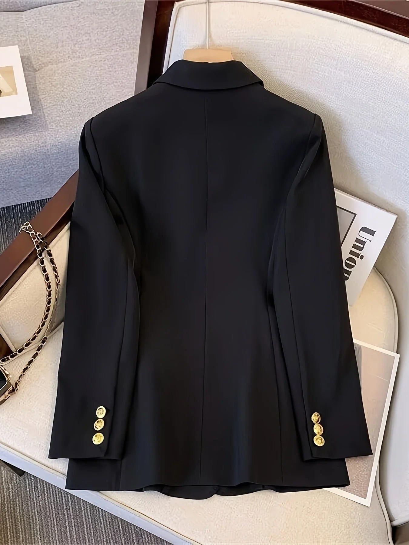 Women’s Double-Breasted Blazer - Gold Button Tailored Jacket