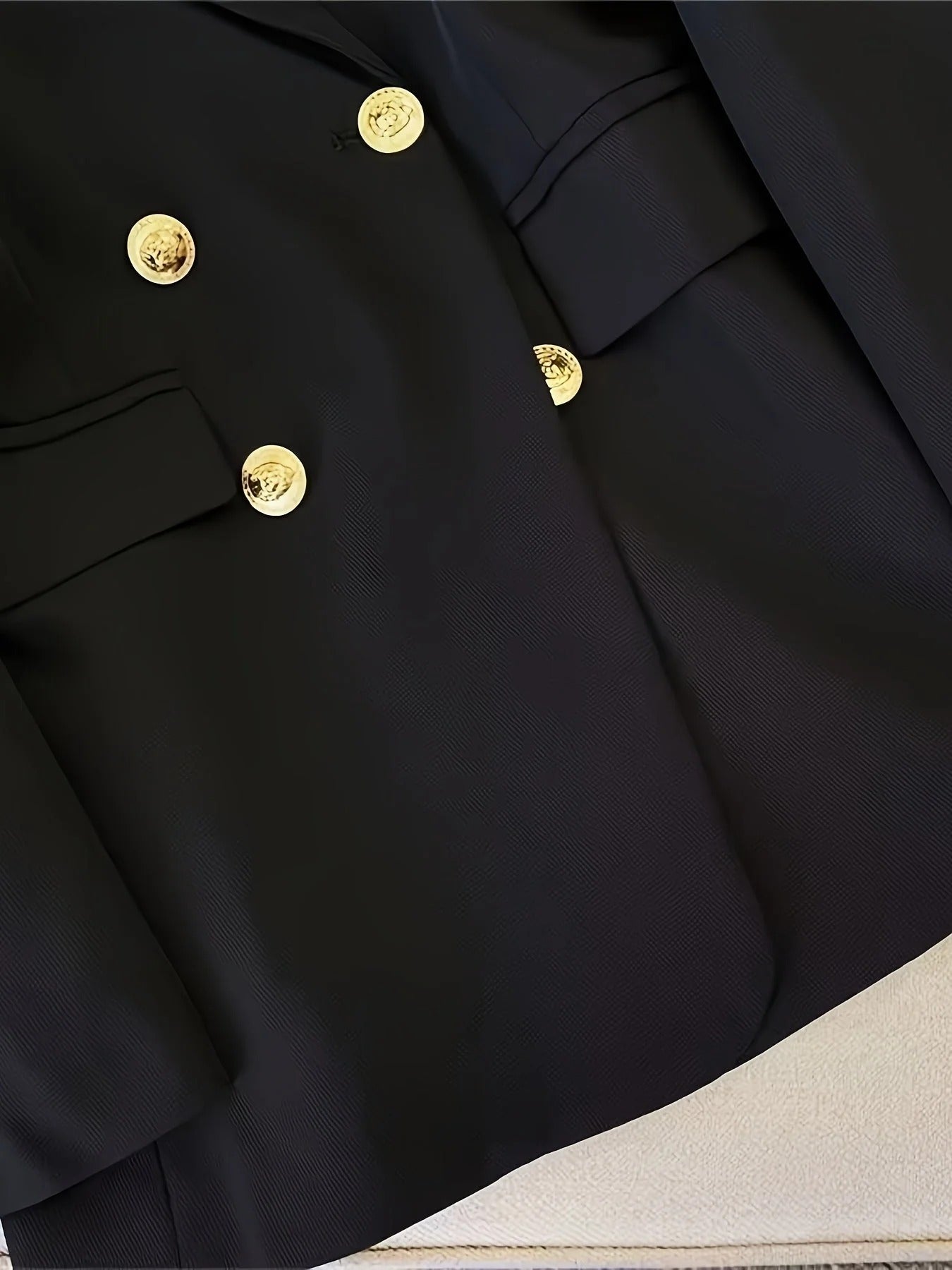 Women’s Double-Breasted Blazer - Gold Button Tailored Jacket
