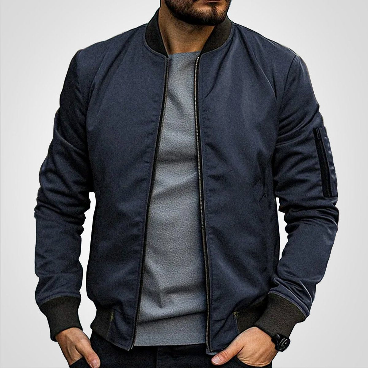 Mens Bomber Jacket Classic Zip-Up Insulated Flight Jacket - Dark Blue