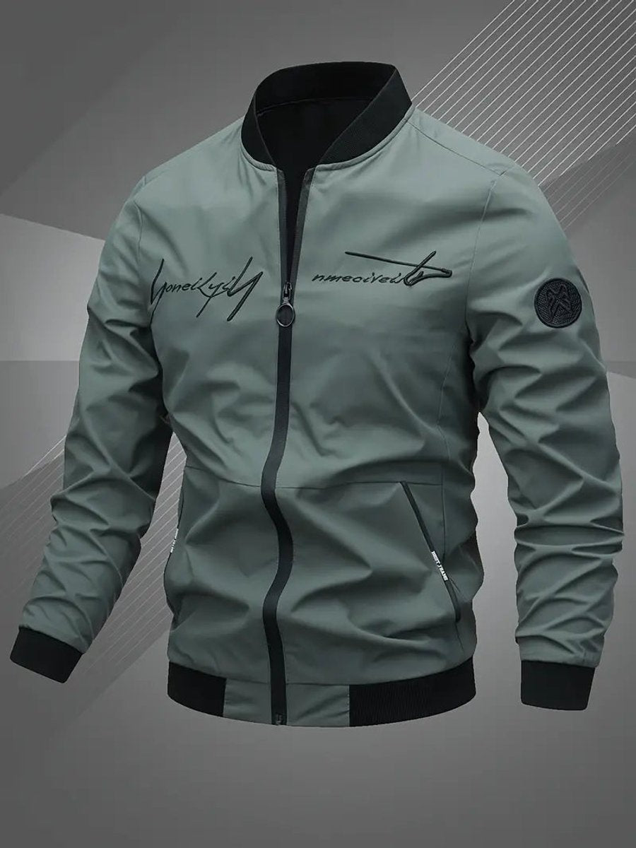 Mens Bomber Jacket Lightweight Zip-Up Baseball Collar Outerwear - Army Green