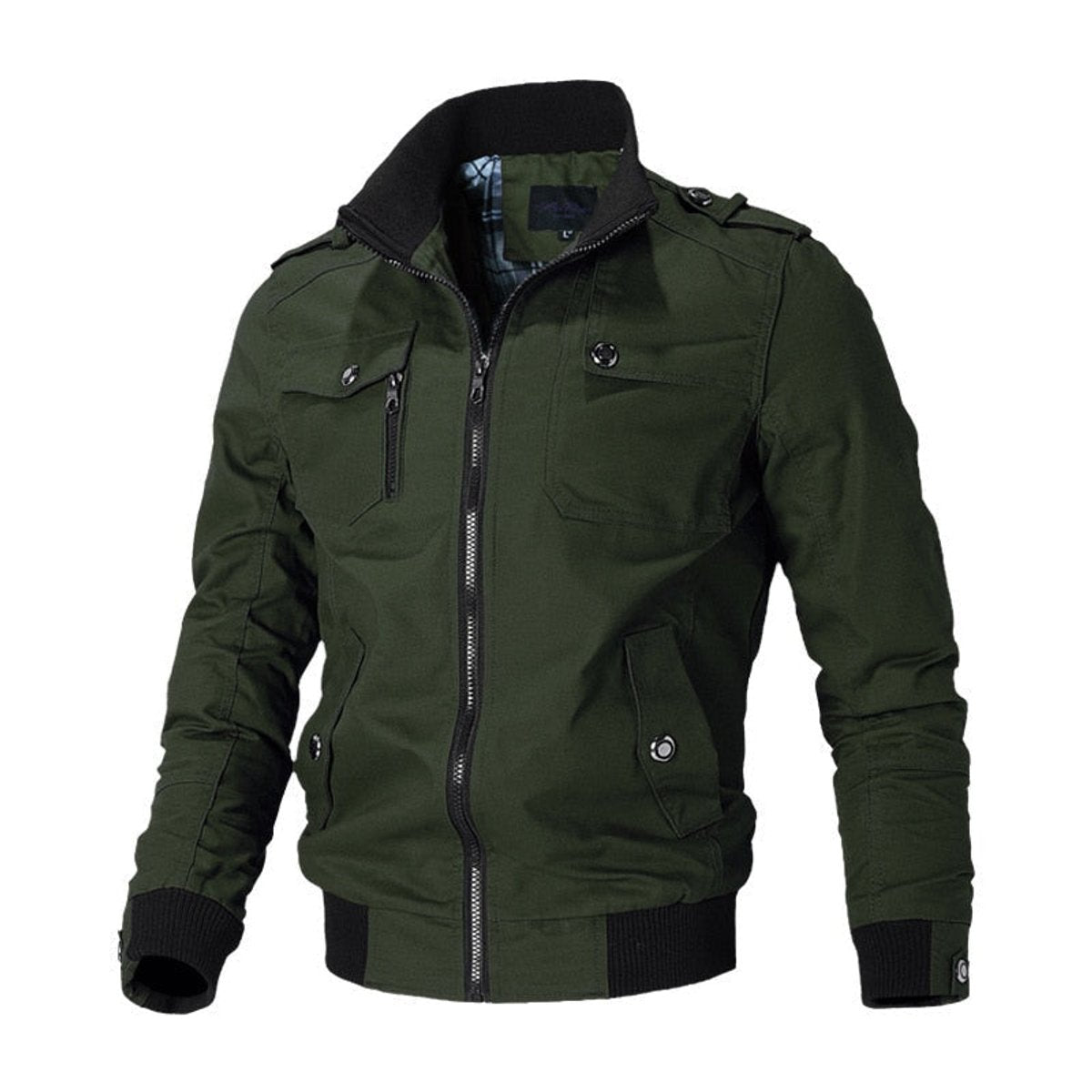 Mens Bomber Jacket Military-Style Zip-Up Utility Outerwear - Green