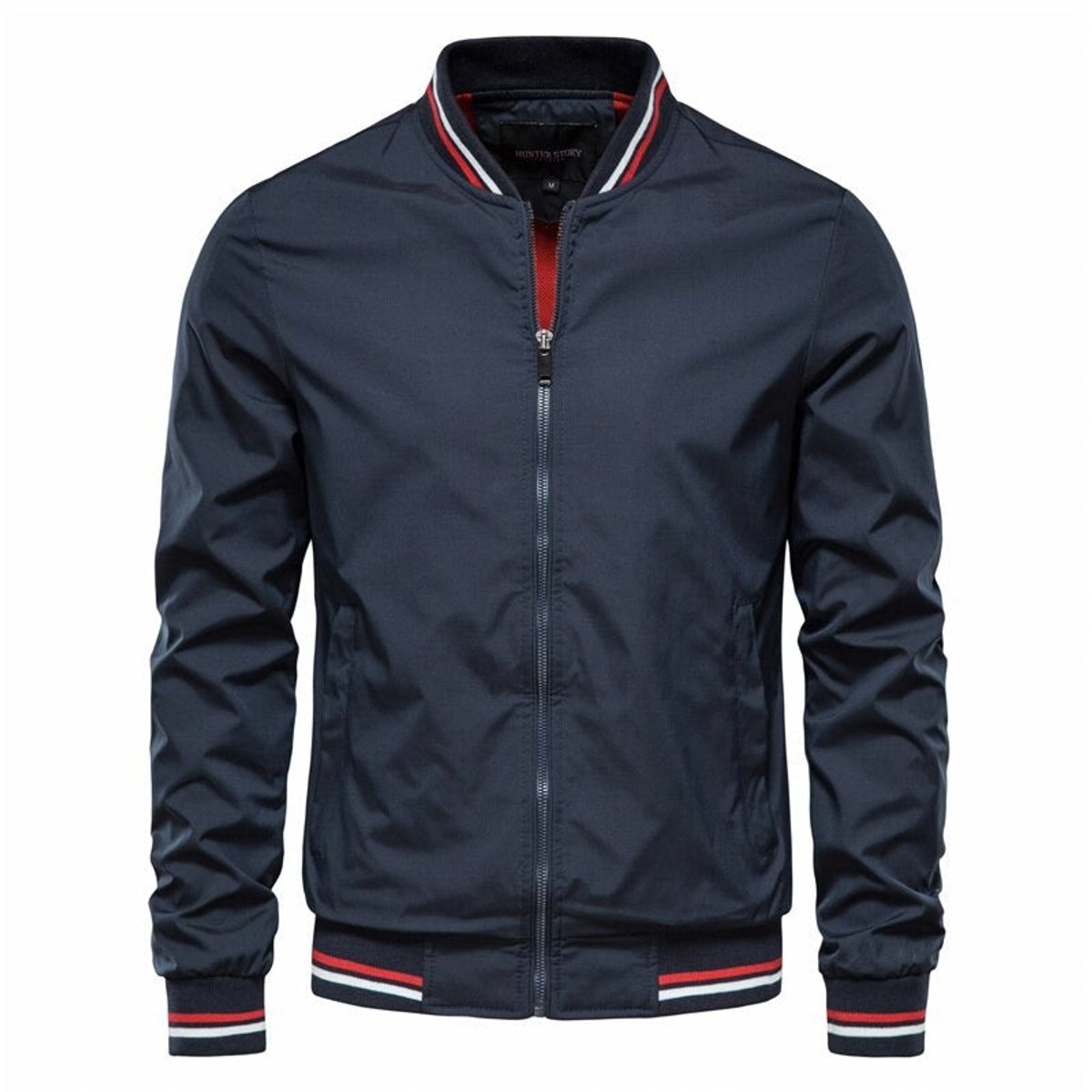 Mens Bomber Jacket Zip-Up Ribbed-Cuff Varsity Style