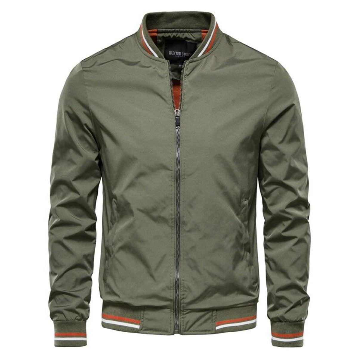 Mens Bomber Jacket Zip-Up Ribbed-Cuff Varsity Style