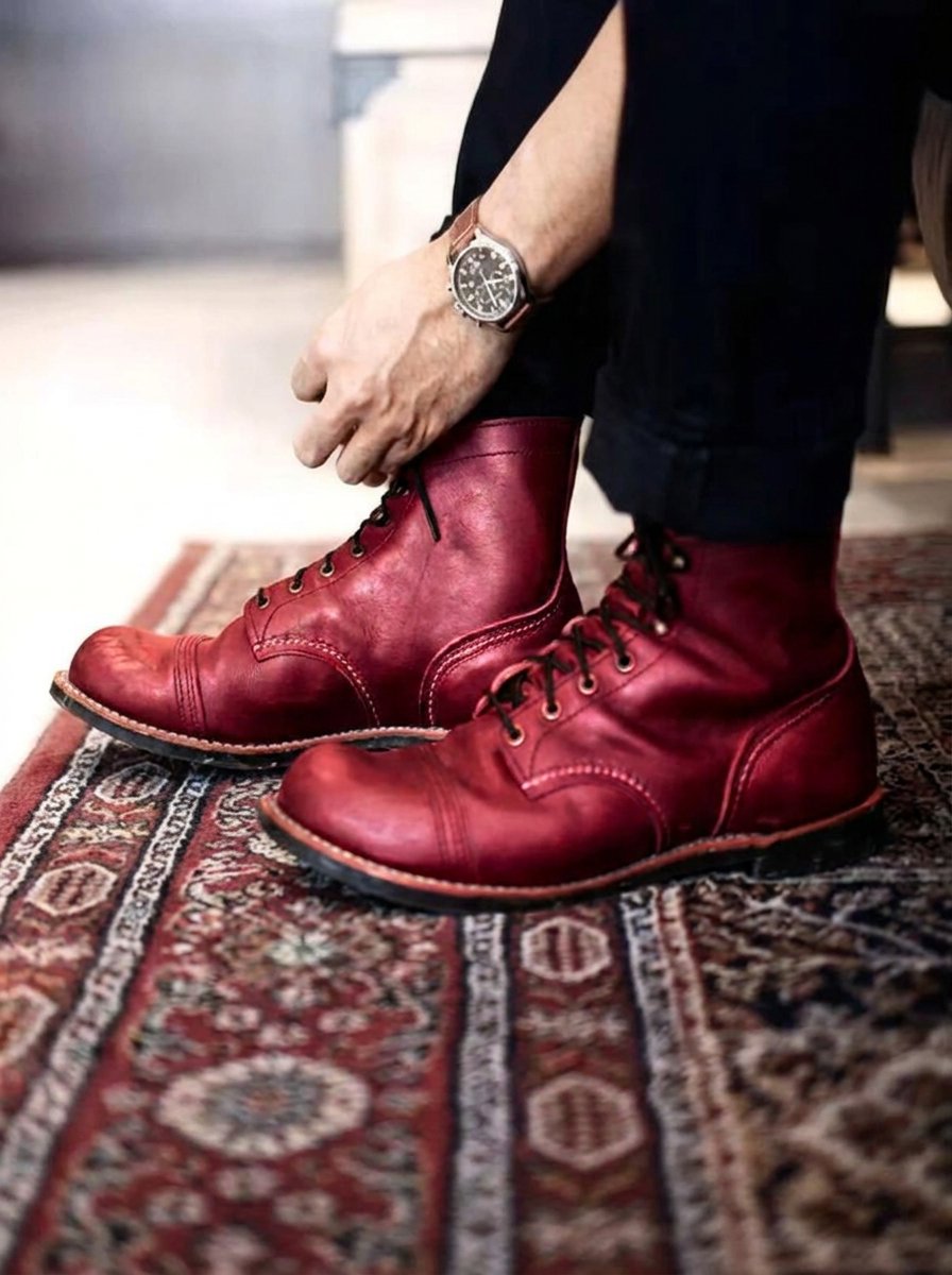 Mens Boots Lace-Up Cap-Toe Leather Ankle Boots - Dark Brown