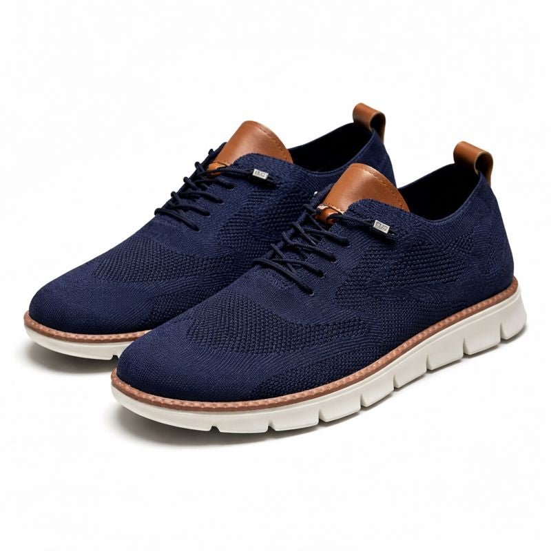 Men's Breathable Knit Lace-Up Casual Trainers - Azul marino