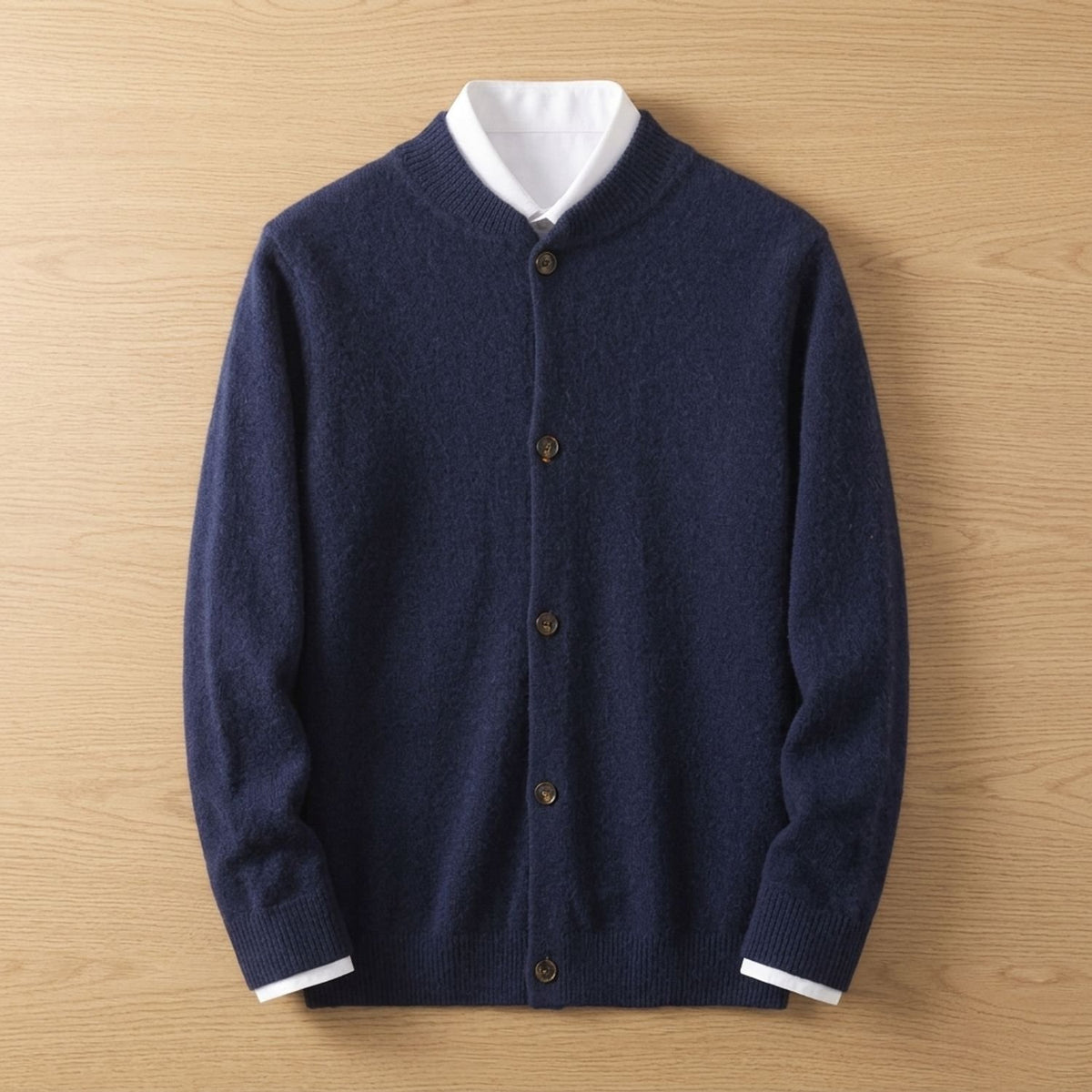 Men's Button-Front Knit Cardigan Round-Neck Long-Sleeve Jumper - Blue