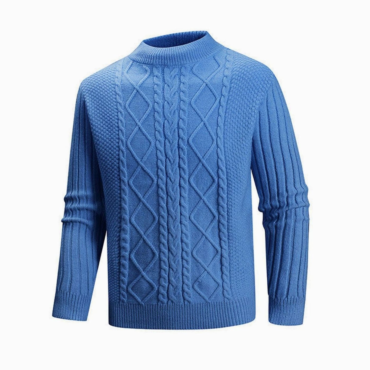 Men's Cable-Knit Mock-Neck Regular-Fit Ribbed Jumper - Blue
