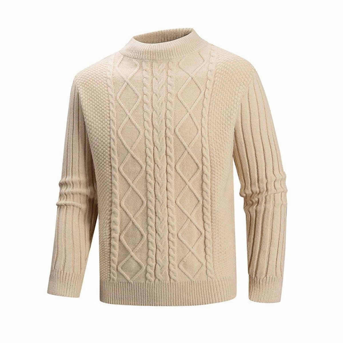 Men's Cable-Knit Mock-Neck Regular-Fit Ribbed Jumper - Khaki