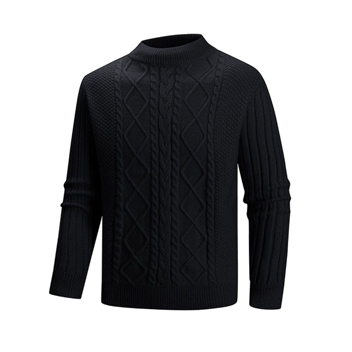 Men's Cable-Knit Mock-Neck Regular-Fit Ribbed Jumper - Black