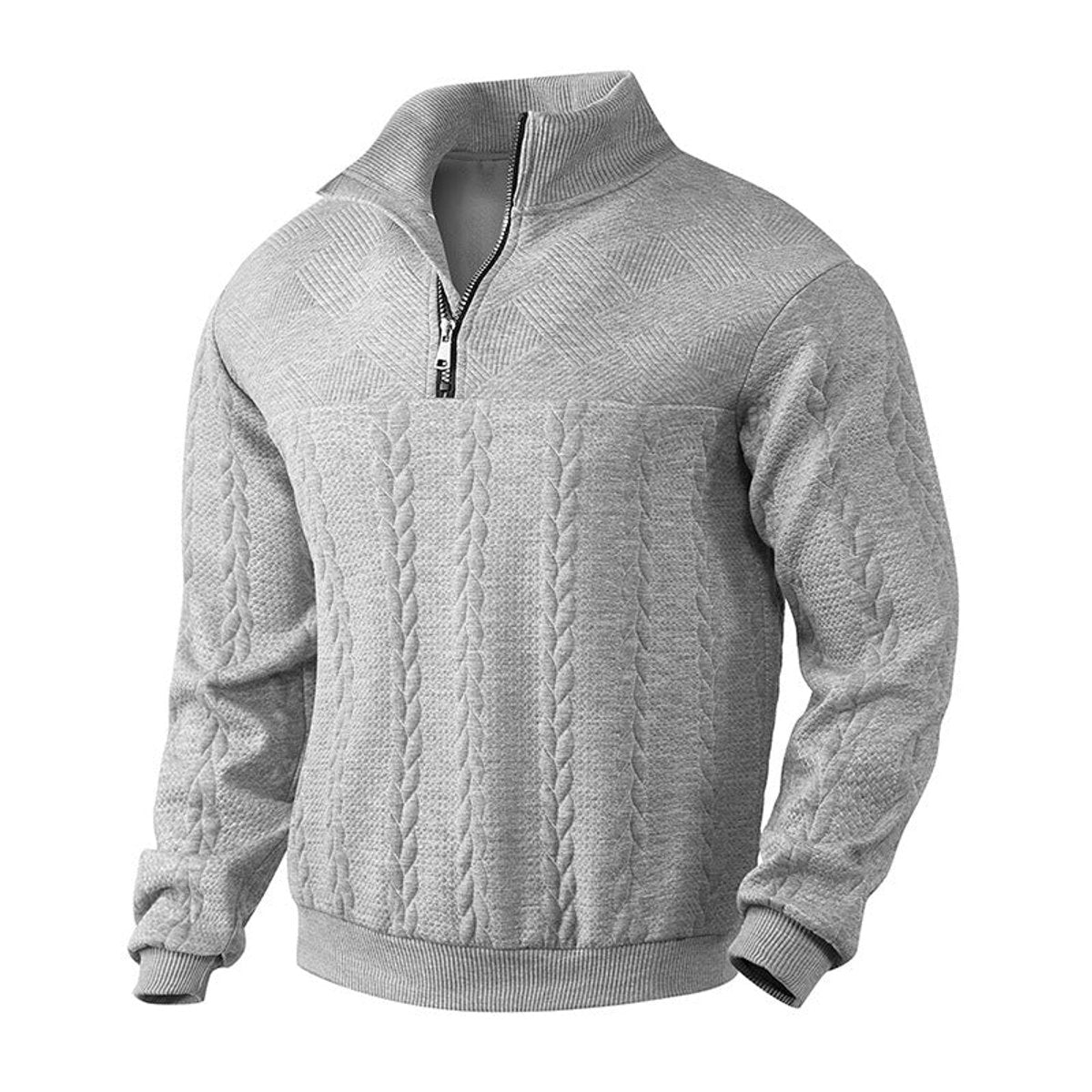 Men's Cable-Knit Quarter-Zip Pullover Mens Knit Sweater - Marl Grey