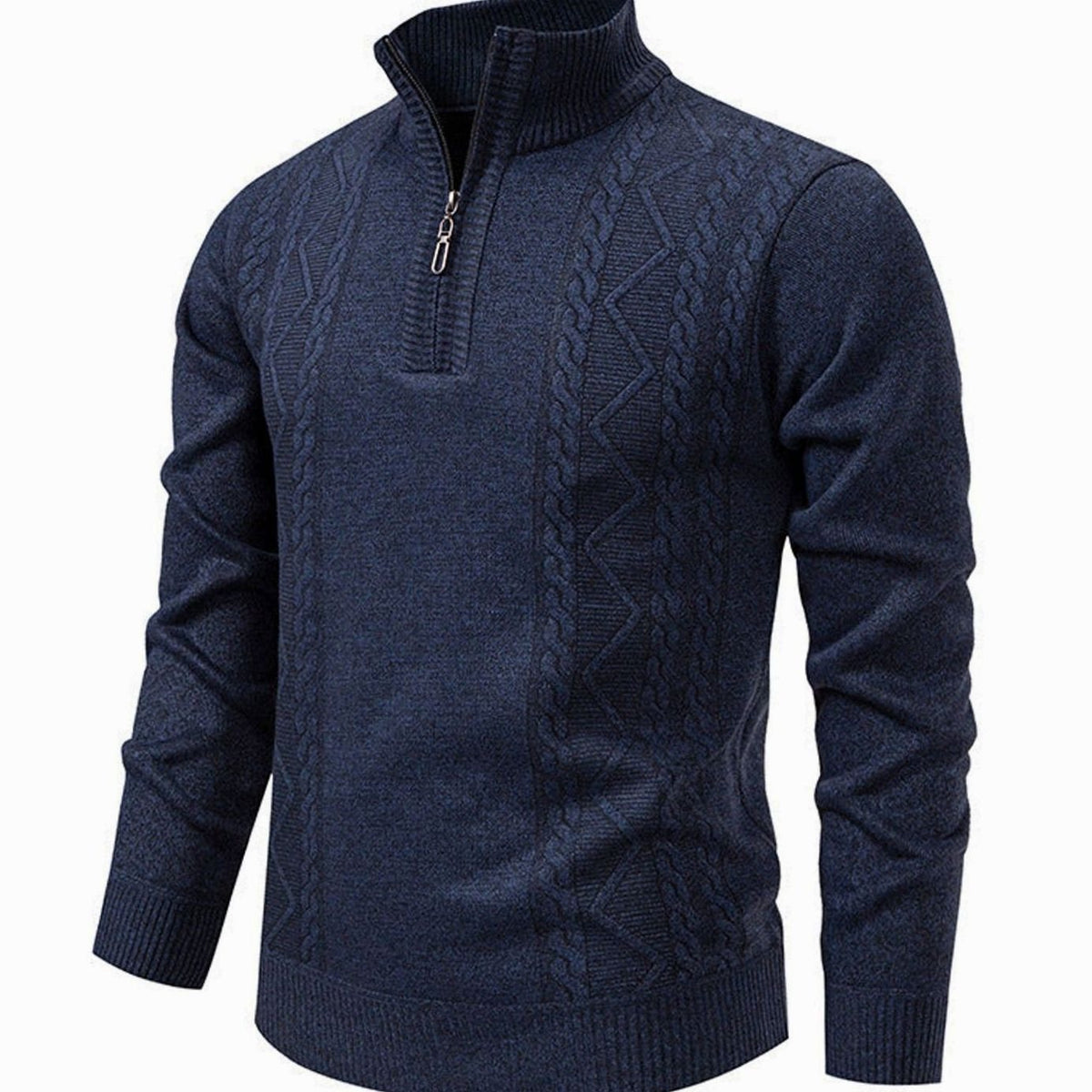 Men's Cable-Knit Quarter-Zip Stand Collar Jumper